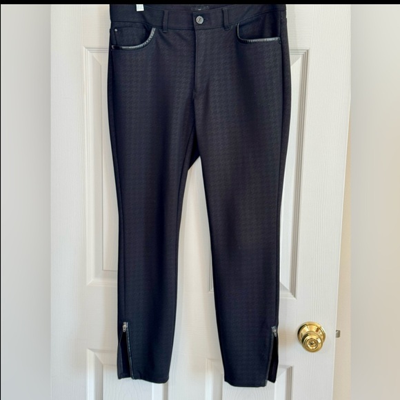 White House Black Market Skinny Ankle Textured Houndstooth Black Pants Size 8 - Picture 1 of 11